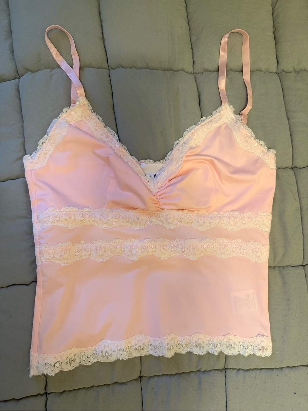 Pink Satin Lace Trim Camisole